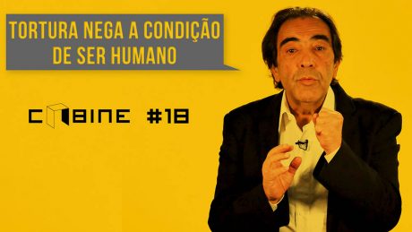 O militante Adriano Diogo e o texto "tortura nega a condição de ser humano".